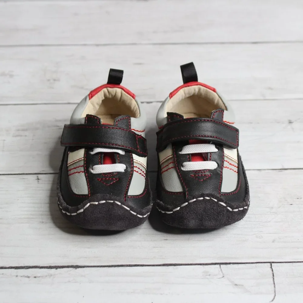 See Kai Run Baby Boy Leather Crib Shoes Size 9 12 Months Red Black Gray